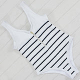 One Piece Striped Swimsuit - USAbeachclub