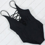 Solid Style Lace-up One Piece Swimsuit - USAbeachclub