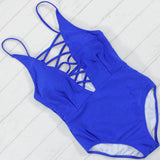 Solid Style Lace-up One Piece Swimsuit - USAbeachclub