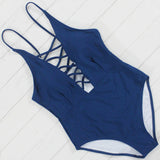 Solid Style Lace-up One Piece Swimsuit - USAbeachclub