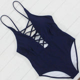 Solid Style Lace-up One Piece Swimsuit - USAbeachclub